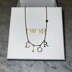Dior Gold Chain Letter Necklace with Diamond O